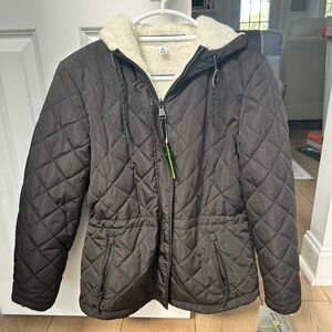 Free Country Brown Quilted Puffer Jacket with Cream Lining